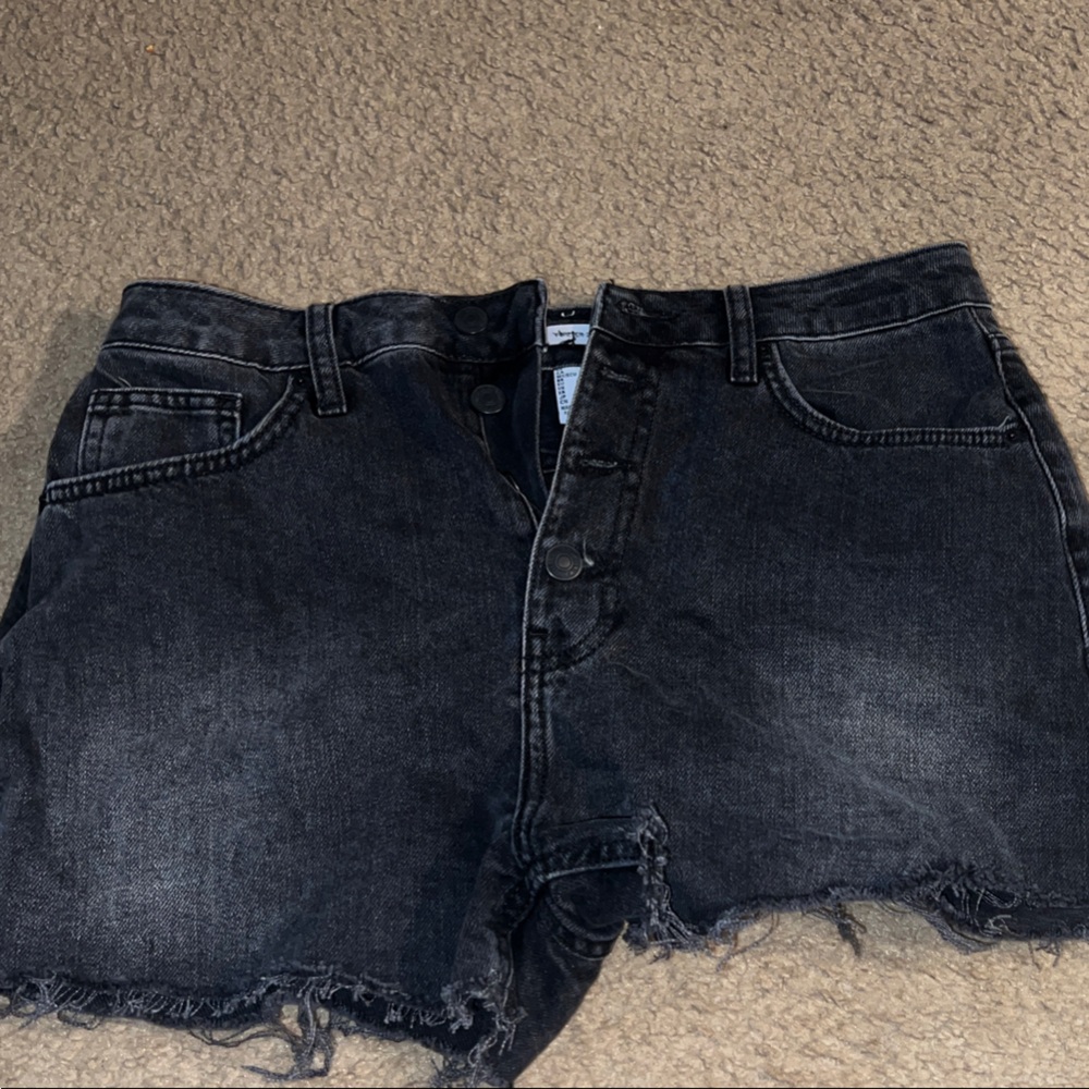 Black Denim Frayed Hem Shorts